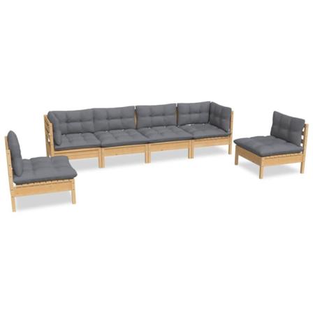 Vidaxl Loungegrupp Med Grå Dynor 6 Delar Massiv Furu Grå