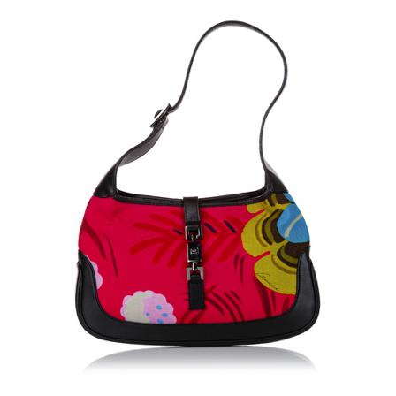 Gucci Vintage, Pre-owned Floral Print Nylon Jackie Rood, Dames, Maat:ONE Size