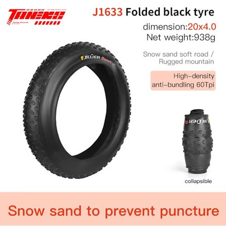 TANKE Punkteringsskydd Snö Strand Cykeldäck Utomhuscykling MTB Cykel Halkfritt Fat Tire 20X4.0 26X4.0 Punkteringsresistent Däck J1633 20x4.0 black