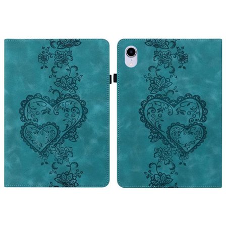 iPad mini 6 / mini 2024 Fodral i Läder med Prägling av Kärleks Hjärtan - Smart Skal för Tablet