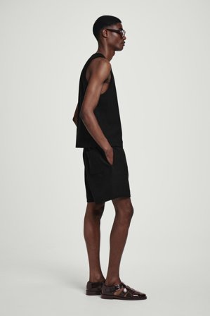 COS Men's Textured Cotton-Jersey Shorts in Black