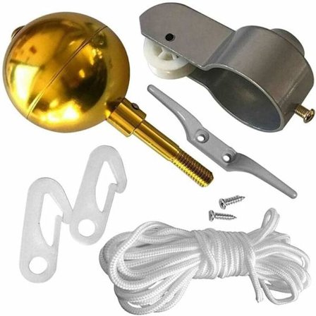 Lipputangon korjaussarja, lipputangon kiinnitysosat, lipputangon lisävarusteet, puutarhalippu, kultainen pallopidike, lipputangon kiinnitysklipsi, 