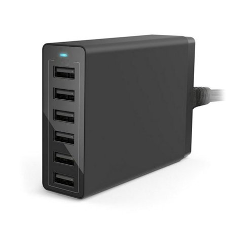 50 W 6-Port USB-laddare för skrivbord, familjestorlek
