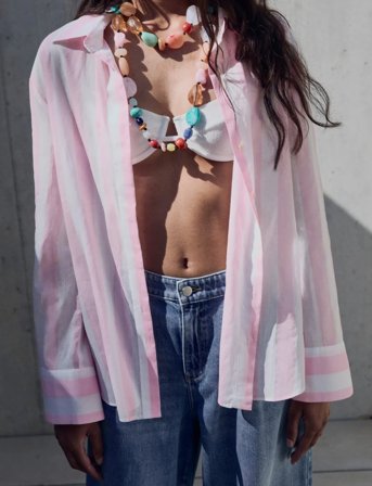 Mango Striped Cotton Shirt - Pink - S