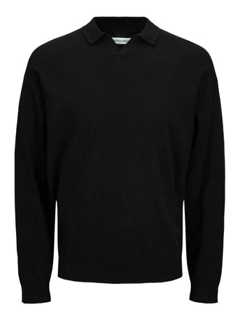 Jack & Jones Jjcolin Slub Knit Polo Ls - Black - L