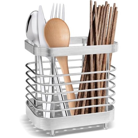 Rustfrit stål køkkenredskabsholder organizer til bestik spatel gryde sølv