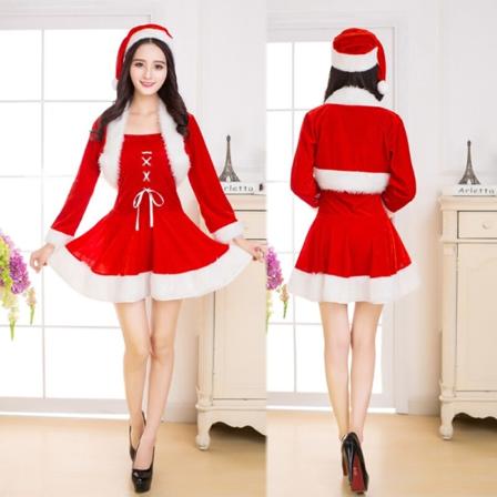 Julklänning Sexig Kvinnor Jultomte Kostym Finklänning Sexig Cosplay Kostym Festklänning Röda sammetsklänningar model 23