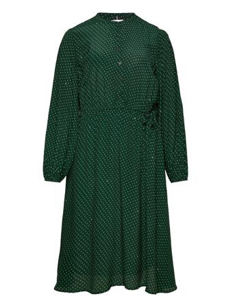 Crv Vis Crepe Pais Midi Dress Ls Knälång Klänning Grön Tommy Hilfiger