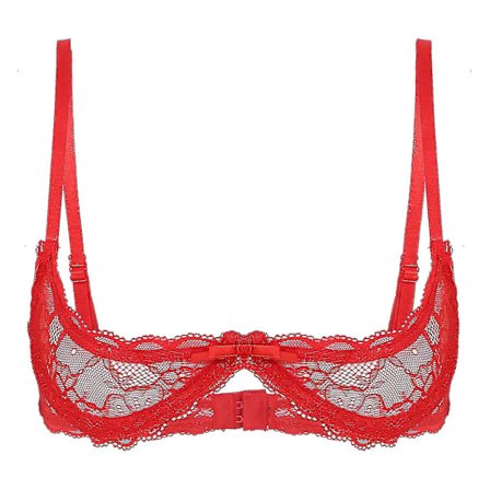 Dame 1/4 Cup Bøyle BH Halterneck O Ring Gjennomsiktig Blonde Push Up BH Undertøy Bryst Åpen BH Undertøy Xinmu