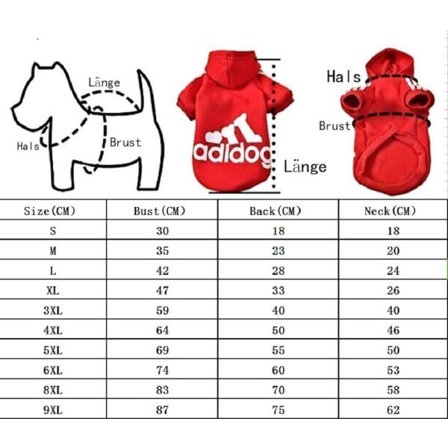 Sport Hund/Katt Hoodie Storlek S till 9XL 7 Färger Röd 3XL