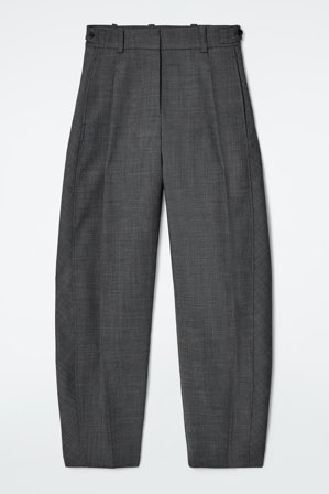 COS Women's Wool Blend Barrel Leg Trousers in Grey