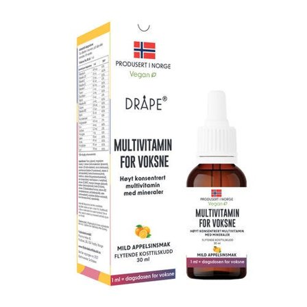 Dråpe multivitamin voksen appelsin 30 ml