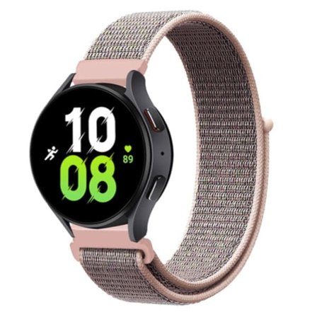 Galaxy Watch 4/5 Armband 20mm Nylon Kardborre Rosa Beige_qq