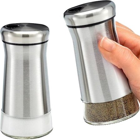 Salt- och pepparkvarnset i glas med justerbara hål - Salt- och pepparkvarn i rostfritt stål - Salt- och pepparkvarnset i bondgårdsstil