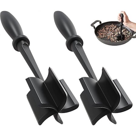 2 kpl Lihamylly, päivitetty jauhelihan murskaaja, Premium lämmönkestävä lihanuija jauhelihalle, jauhelihan murskaaja - musta