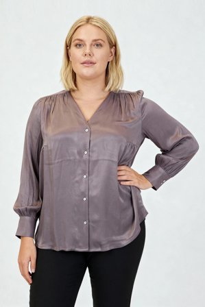 CISO - Langærmet Bluse - Grålilla - Satin