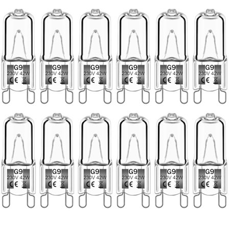 12-pakk G9 halogeenivalot 42W 230V 2800K lämmin valkoinen 580lm, kirkkaat kapselihalogeenivalot himmennettävät, ei stroboskooppia, ei välkkymistä