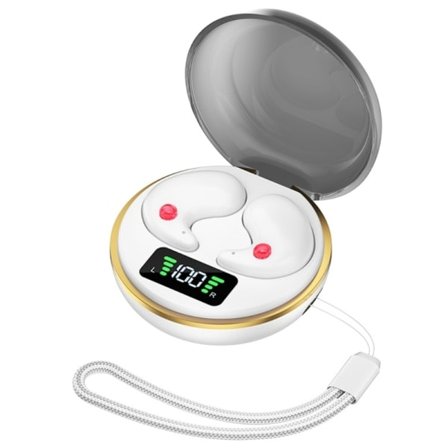 Trådlösa hörlurar Stereo hörlurar med brusreducering, headset med mikrofon, 300mAh laddningsfodral, sov-hörlurar, vita