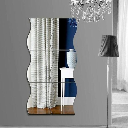 Self Adhesive Wall Mirror, 6pcs Silver Mirror Wall Stickers, Corrugated Shape Plastic Diy Wall Decal Mirror For Home Office Surface Decoration (silver