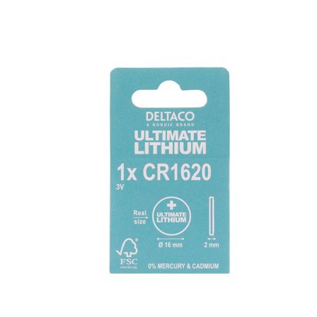 Deltaco Ultimate Lithium, 3V, CR1620 button cell, 1-pk