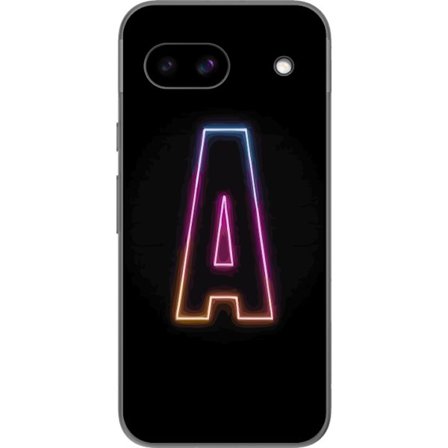 Kompatibel Mobilcover til Google Google Pixel 8a Minimalistisk neonbogstav A i regnbuefarvet lys mod sort baggrund i moderne typografisk stil