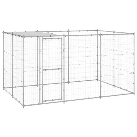 Hundgård för utomhusbruk galvaniserat stål med tak 7,26 m²