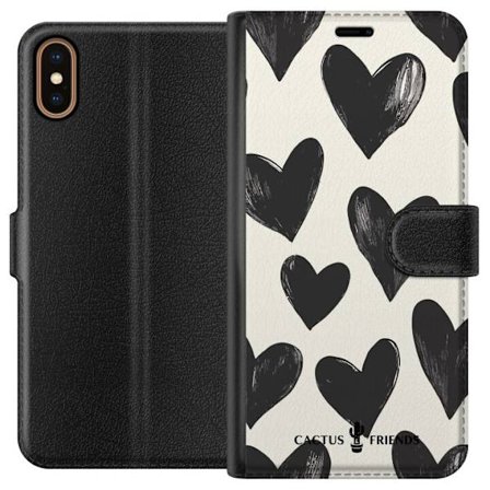 Kompatibel Tegnebogsetui til Apple Apple iPhone X Cactus and Friends - Bold Black Love Pattern