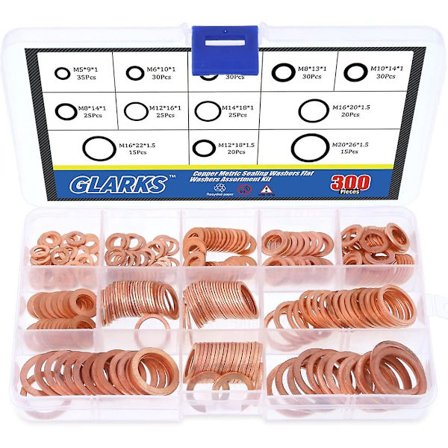 300 st metriska platta koppar tätningsring sortiment pack - 8 storlekar M5