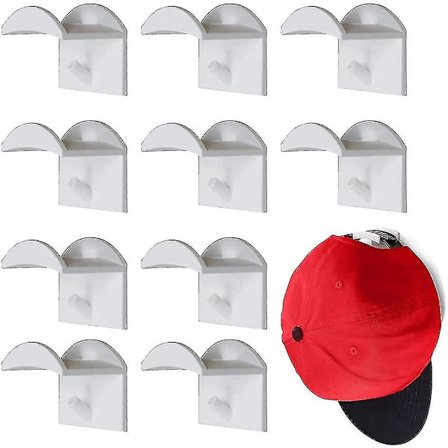 10 stk. Hattehenger Organizer, Caps Organizer Vegg Baseball Caps Holder, Hvit