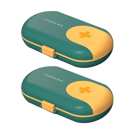 2 stk. Grønn pilleboks, romslig beholderorganisator, reisepilleboks daglig pilleboks