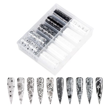 Kynsien koristelupaperi, mustavalkoinen kukkakuvioinen kynsien siirtopaperi, 10 kpl