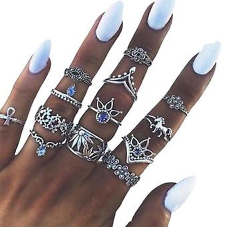 13 Delar Kvinnor Boho Kristall Blomma Ring Set Vintage Punk Fingerringar Retro Ringar Gåva till Kvinnor Flickvän Fru