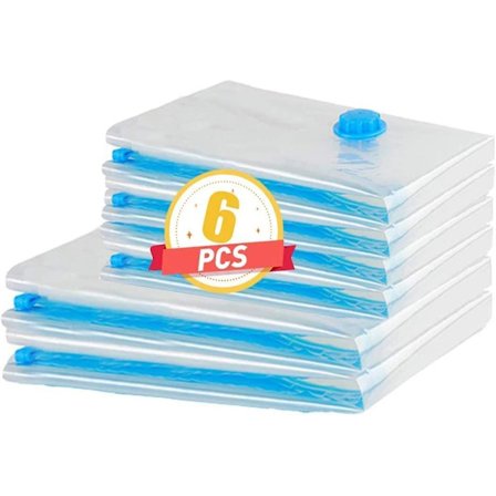 6 Vakuumförvaringsväskor, inklusive 2 Medium (60 x 80 cm), 4 Små (40 x 60 cm) Återanvändbara Resevakuumförvaringsväskor för Madrasser, Sängkläder, 