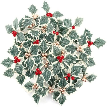 20 stk Røde Kunstige Kristtornbær Jul Simulering Kristtorn