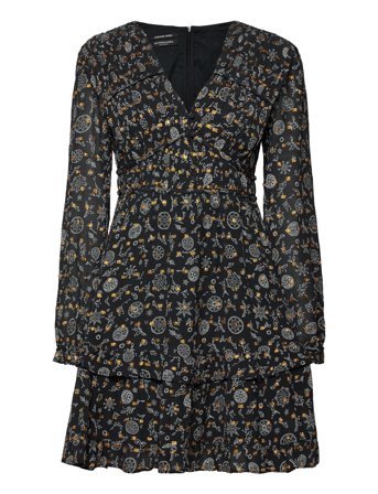 Long Sleeved Lurex Jacquard Ruffle Dress With V-Neck Black Scotch & Soda