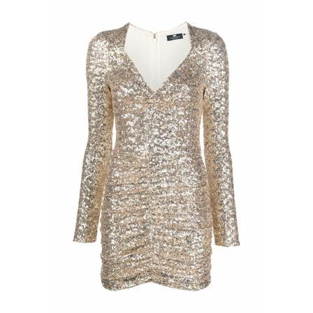 Elisabetta Franchi Mini draped dress in full sequins , Beige , Dames , Maat: L Casual jurken