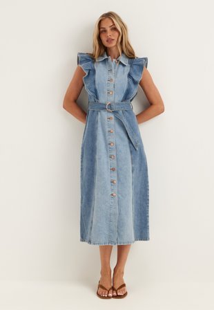 YAS - Yascawi Sl Denim Long Dress - Medium Blue Denim Detail:Light Blue Denim