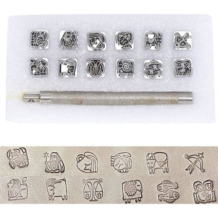 Bogstavstempel, Metalstempelværktøj, 12 stk. Læderhåndværk Zinklegeringsstempling