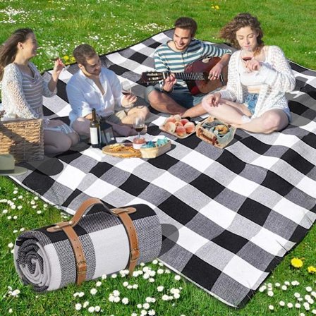 80”x 80” Extra stor picknickfilt, Vattentät och hopfällbar strandfilt, 3-lagers utomhusfilt för 6 till 8 vuxna