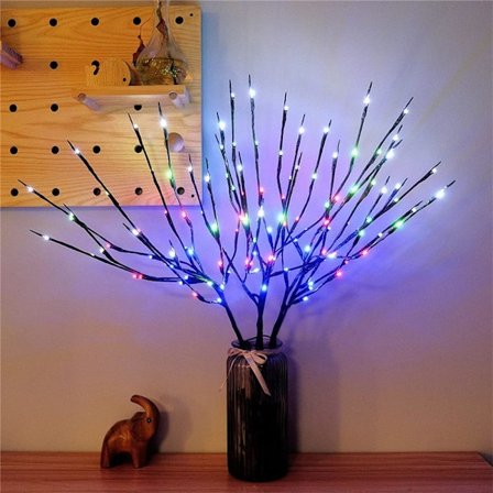 Led trægren blomsterarrangement lyskæde-varm farve/Farve/hvid, vase ikke inkluderet