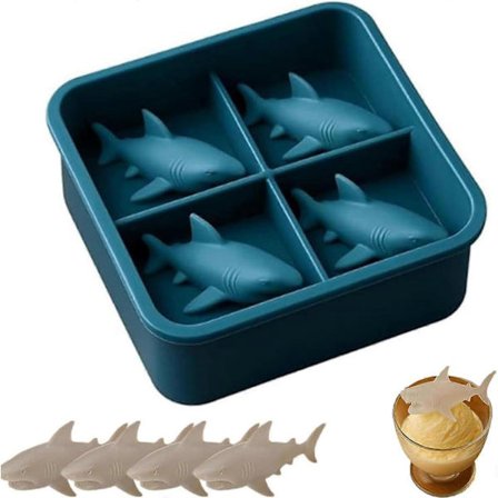 Haj Silikon Isform, Återanvändbar Liten Djur 3D Iskubbricka för Frys, 4 Hål Rolig Lättsläppt DIY Form Lämplig för Whiskey Juice (Fww)