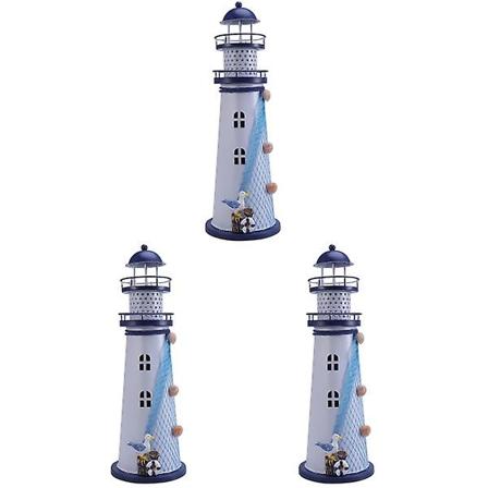 3 stk LED-lykt i fyrtårnsform, middelhavsstil, jernlysestake for skrivebordsmøbler 3pcs