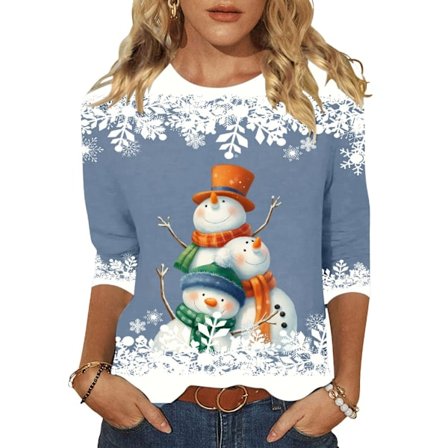 Naisten hieno joulukuosinen paita talvinen kolmeneljäsosan hiha pyöreä pääntie paita T-paita toppi