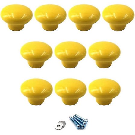 Gule keramiske skuffehåndtag og knopper møbelhåndtag 10-pak (leveres med skruer)