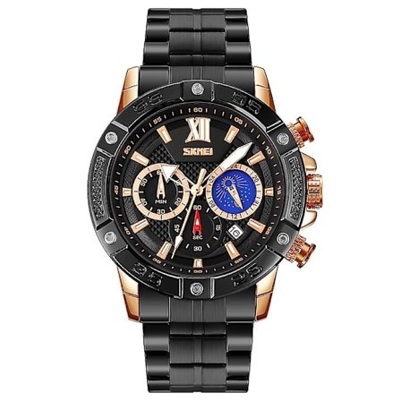 Skmei 9235 Herr Moonphase Stoppur Quartz Watch Gold Black