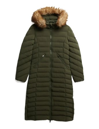 Fuji Faux Fur Hooded Longline Vuorillinen Takki Topattu Takki Green Superdry