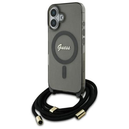 Guess Crossbody Cord Script MagSafe iPhone 16 Etui - Sort