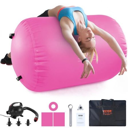 Gymnastikmatta - VEVOR - Uppblåsbar Gymnastik Roller Yoga Cylinder med Gympump Rosa 60 x 60 x 123 cm