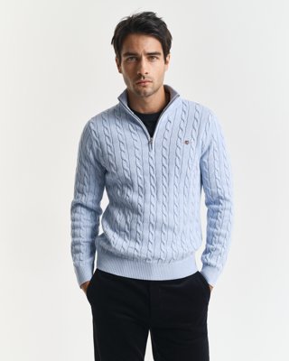 GANT - Kabelstrikket genser med half-zip til herre ice blue melange