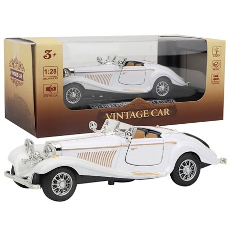 Vintage Barn Hög Simulering Ljud Ljus Dra Tillbaka Bil Leksak Legering Fordon (Vit)